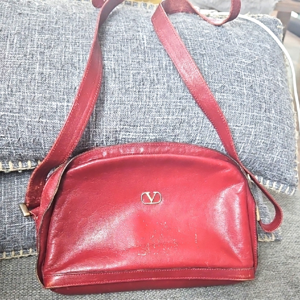 Valentino TRUE VINTAGE Burgundy Leather Crossbody Bag